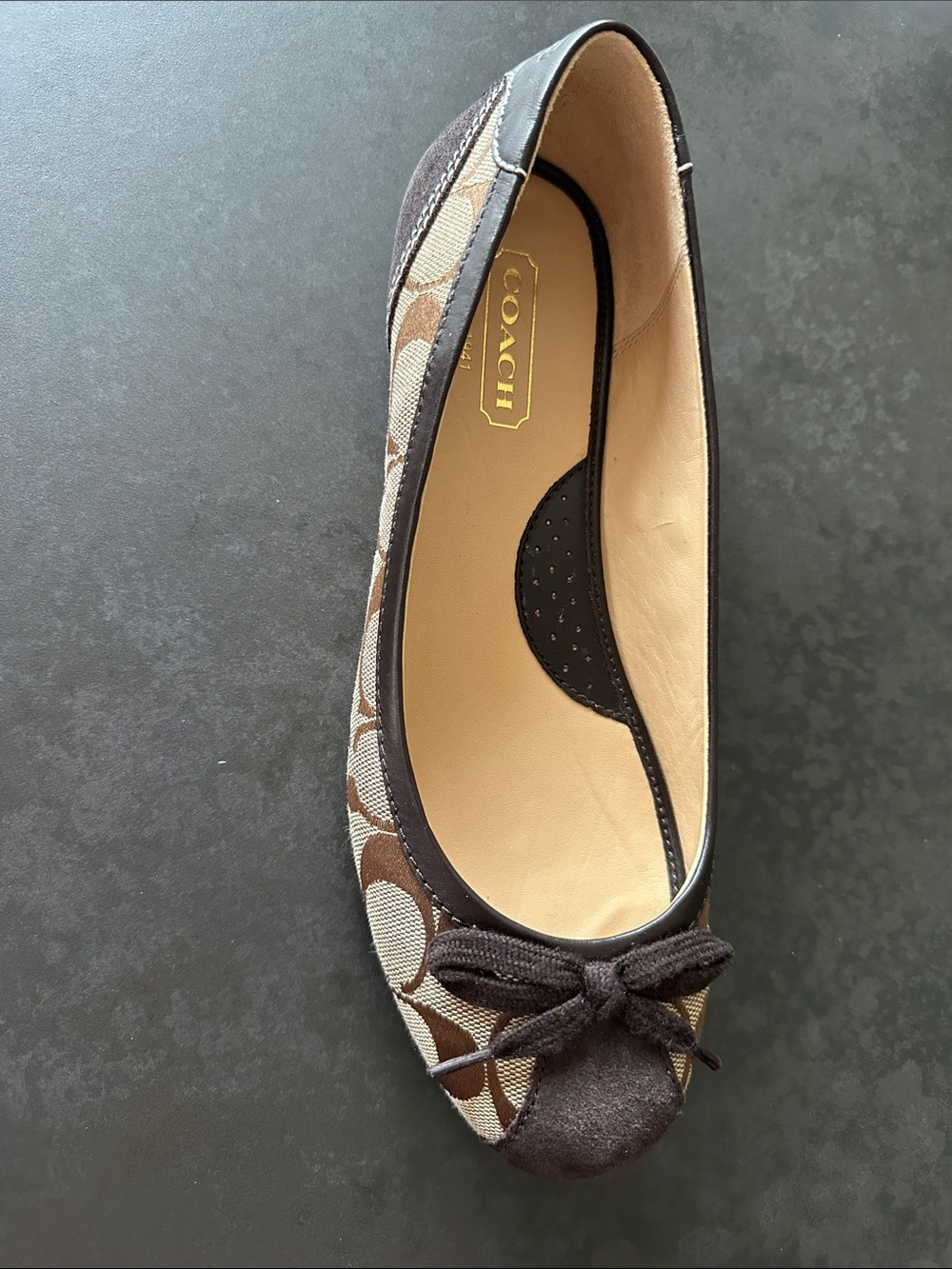 NWT!!! COACH Vintage Brown Signature Canvas and Suede Bow Ballet Flats - Picture 6 of 9